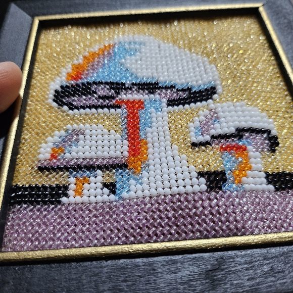 Beaded mushroom framed picture, vintage wall decor, art - Picture 2 of 5